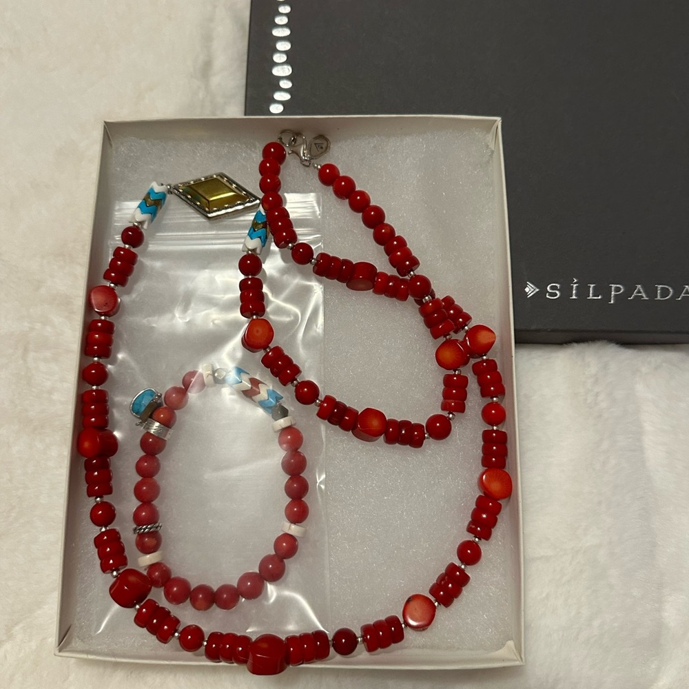 Vintage Silpada 2 piece matching new coral & turquoise necklace & bracelet!! New